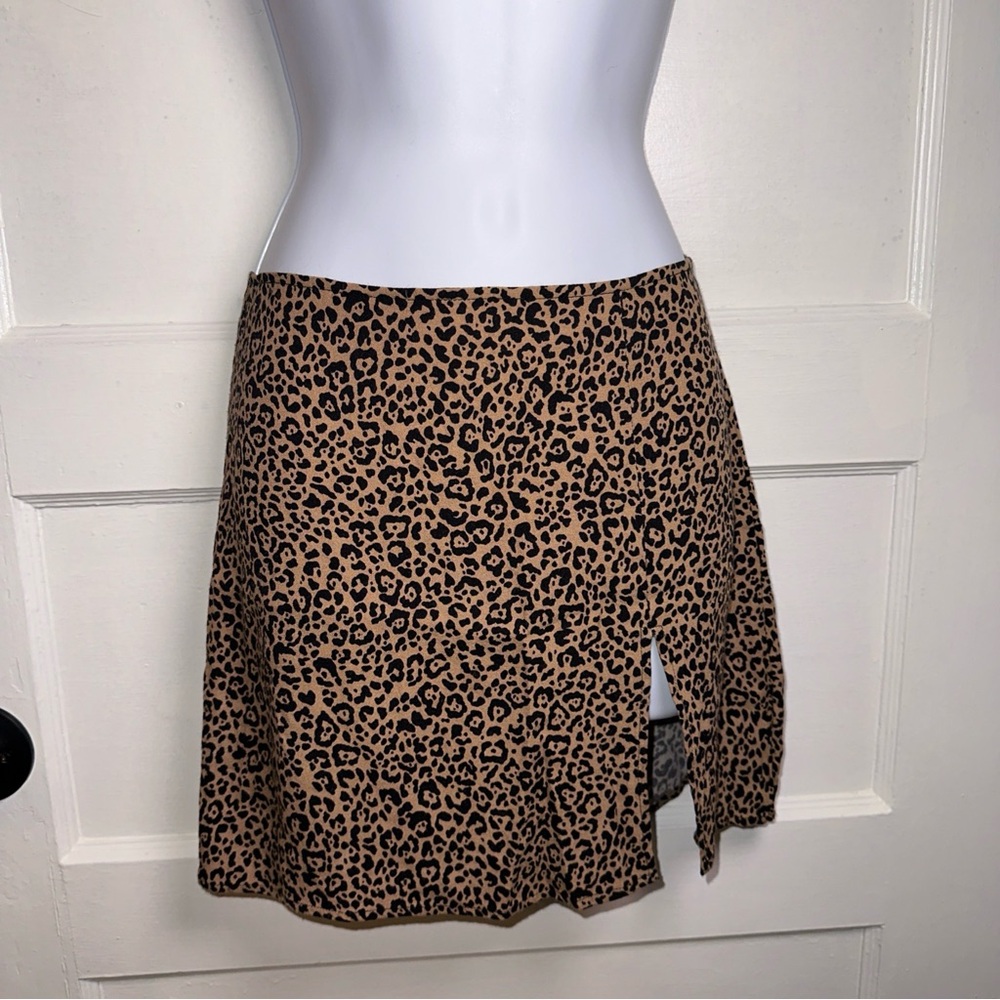 Reformation Leopard Print Mini Skirt in Tan and Black